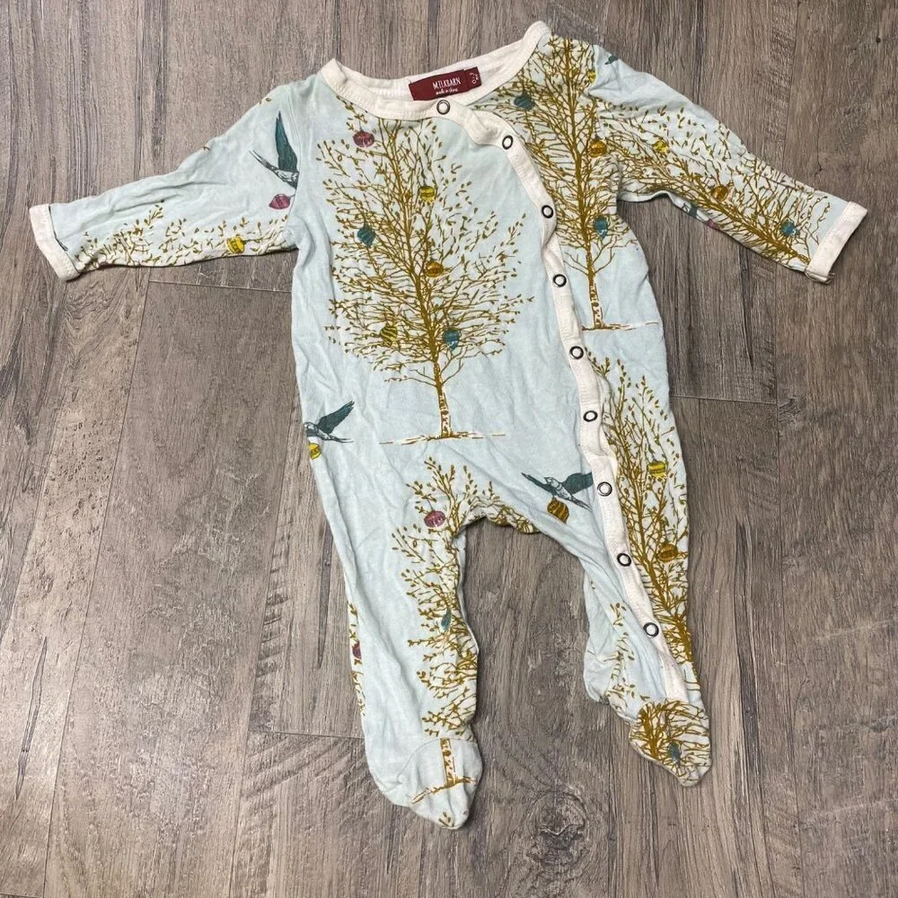 Milk Barn one piece baby romper footed‎ snap Christmas ornament holiday 0-3 girl